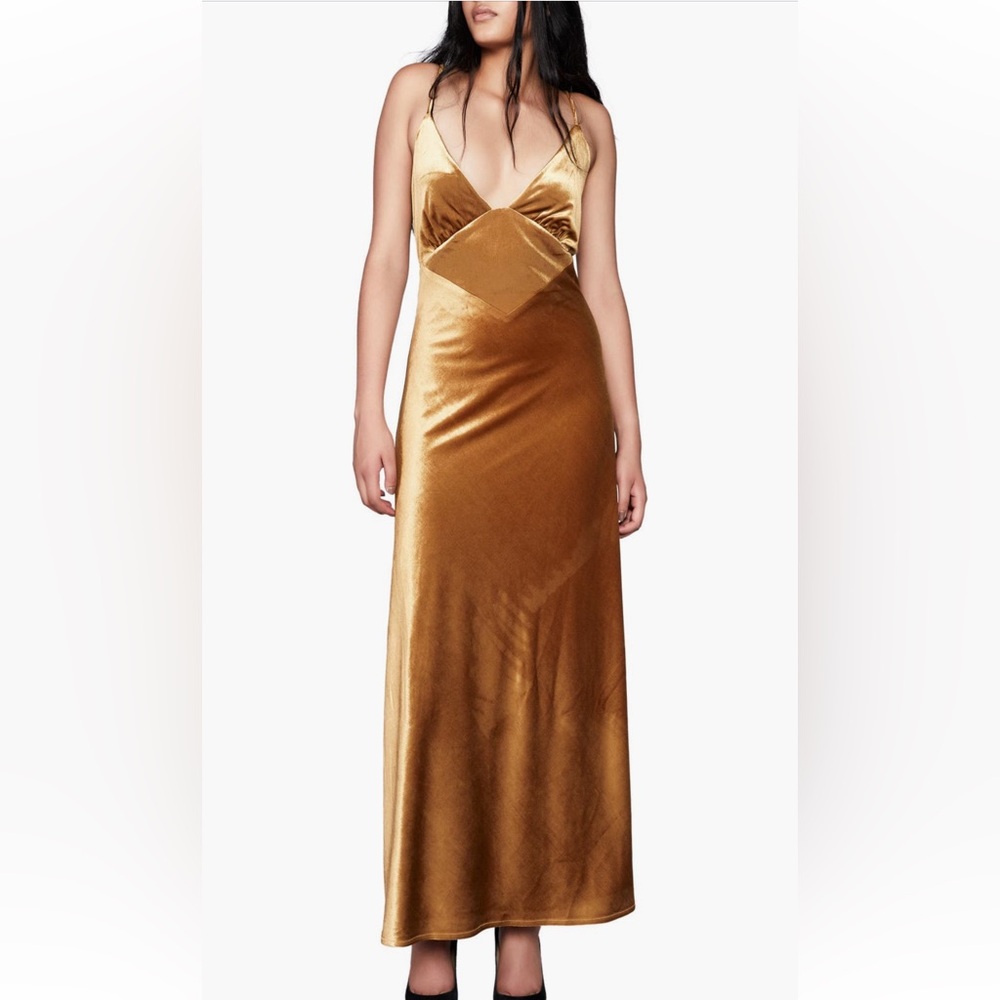 Bardot Capri Gold Velour Slip Dress